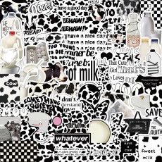 65 Ins style black and white cow biscuit graffiti stickers decorated luggage guitar DIY waterproof stickers
