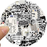 65 Ins style black and white cow biscuit graffiti stickers decorated luggage guitar DIY waterproof stickers