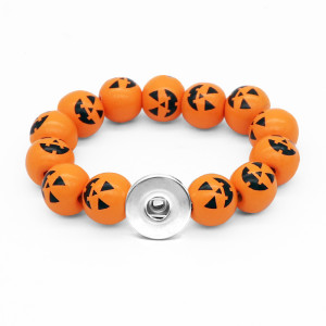 Halloween Pumpkin Ghost Spider The Nightmare Before Christmas Wood Bead Elastic Bracelet fit  20MM Snaps button  wholesale