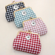 Fashion Houndstooth 4-inch clip bag Short coin bag Buckle wallet fit 20MM Snaps button jewelry wholesale