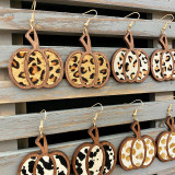 Halloween pumpkin genuine leather earrings with leopard pattern inlaid holiday earrings