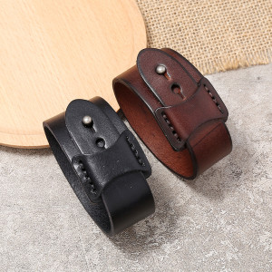 Punk Vintage Simple Men's Cowhide Bracelet fit 20MM Snaps button jewelry wholesale
