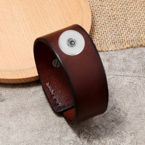 Punk Vintage Simple Men's Cowhide Bracelet fit 20MM Snaps button jewelry wholesale