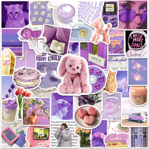 50 Purple Ins Wind Small Fresh Stickers Game Handbooks Notebook Skateboard Water Cup Waterproof Stickers