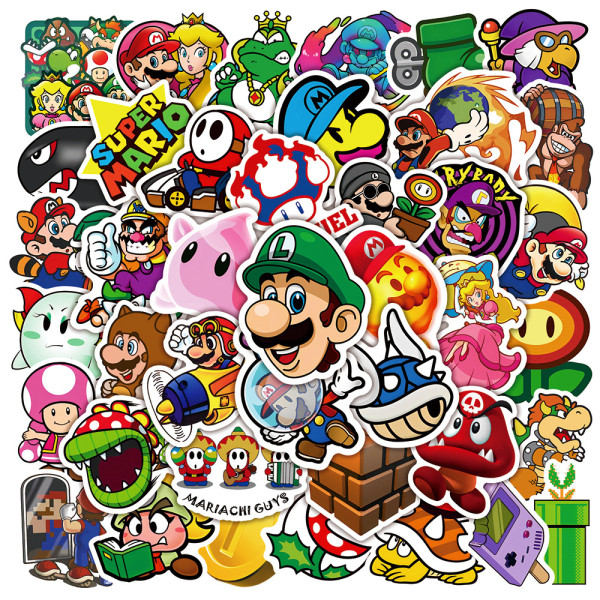 50 Mario Graffiti Stickers Notebook Skateboard Decoration Water Cup Waterproof PVC Stickers Waterproof Stickers