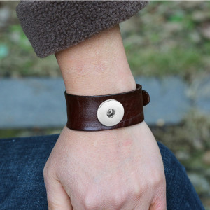 Vintage Cowhide Bracelet Creative Simple Men's Punk Leather Bracelet fit 20MM Snaps button jewelry wholesale
