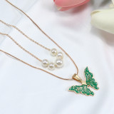 Barbie Princess Necklace Pearl Drop Oil Butterfly Princess Crystal Neckchain