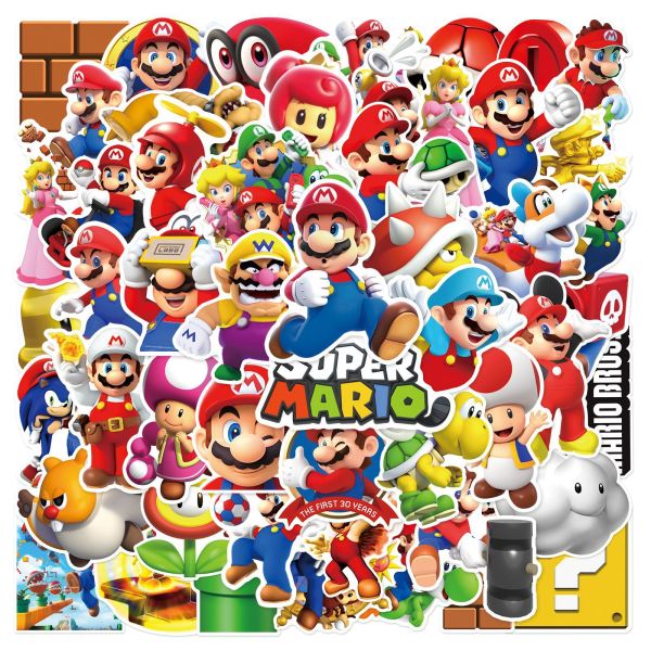 50 cartoon Mario graffiti stickers, luggage, water cup, insulated cup, storage box, helmet, waterproof sticker