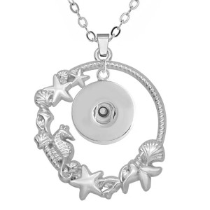 Seahorse Mermaid Shell Metal Pendant 60CM Necklace fit 20MM Snaps button jewelry wholesale