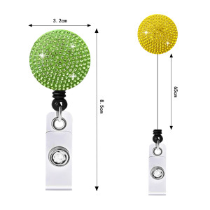 Circular colored AB water diamond flash diamond easy to pull buckle, rotatable and retractable ID card ID card buckle