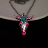 Turquoise Skull Oxhead Stainless Steel Glow Necklace