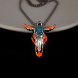 Turquoise Skull Oxhead Stainless Steel Glow Necklace