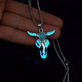 Turquoise Skull Oxhead Stainless Steel Glow Necklace