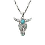 Turquoise Skull Oxhead Stainless Steel Glow Necklace