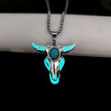 Turquoise Skull Oxhead Stainless Steel Glow Necklace