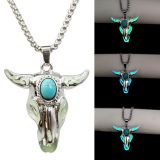 Turquoise Skull Oxhead Stainless Steel Glow Necklace