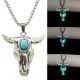 Turquoise Skull Oxhead Stainless Steel Glow Necklace
