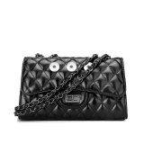Checkered black leather chain shoulder bag fit 20MM Snaps button jewelry wholesale