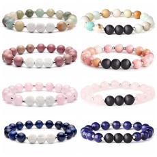 8MM Volcanic Stone Tiger's eye Natural Stone Bracelet Couple Beaded Bracelet Elastic Rope Bracelet