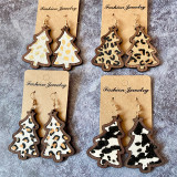 Christmas Wooden Earrings Bohemian Genuine Horse Hair Inlaid Leather Earrings