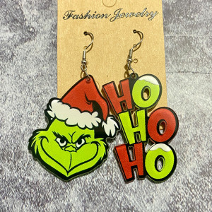Christmas Acrylic Earrings Grinch Santa Claus Asymmetric Earrings Holiday Exaggerated Earrings