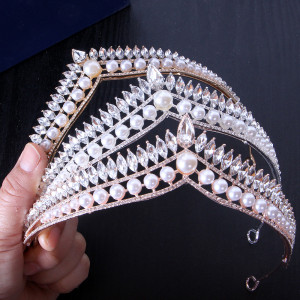Pearl Alloy Crystal Crown Wedding Ball Party Bridal Crown