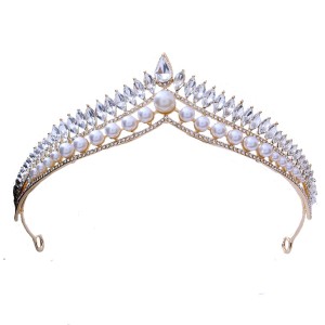 Pearl Alloy Crystal Crown Wedding Ball Party Bridal Crown