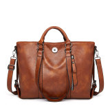 Large Capacity Oil Wax Leather Tote Bag Single Shoulder Diagonal Straddle Handbag fit 20MM Snaps button jewelry wholesale