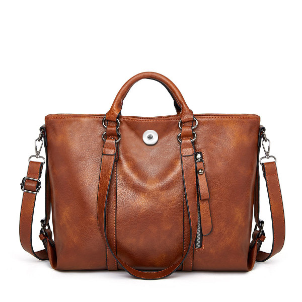 Large Capacity Oil Wax Leather Tote Bag Single Shoulder Diagonal Straddle Handbag fit 20MM Snaps button jewelry wholesale