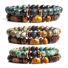 Natural Stone Tiger Eye Stone Bead Double Layer Combination Set Bracelet