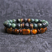 Natural Stone Tiger Eye Stone Bead Double Layer Combination Set Bracelet