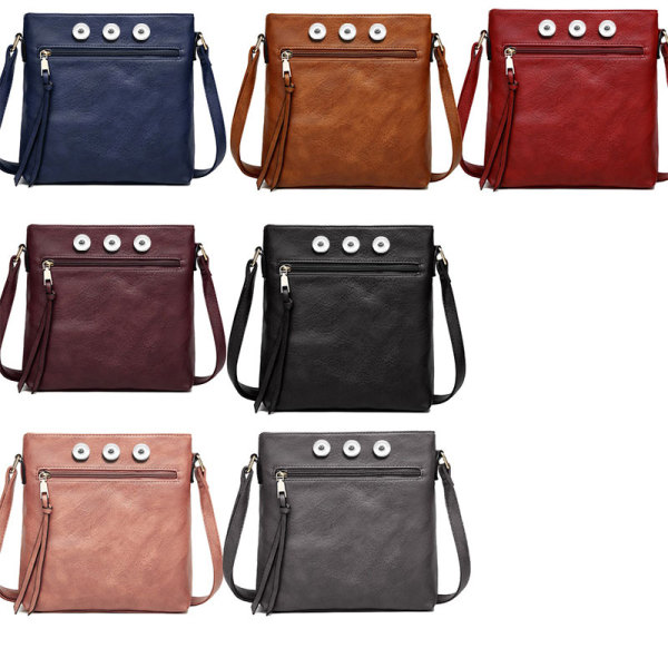 Tassel accessory double zipper bag with adjustable diagonal shoulder square bag fit 20MM Snaps button jewelry wholesale