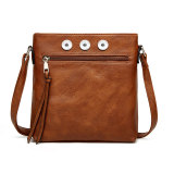 Tassel accessory double zipper bag with adjustable diagonal shoulder square bag fit 20MM Snaps button jewelry wholesale