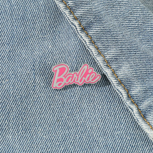 Barbie brooch pink Barbie doll English letter metal badge alloy drop enamel
