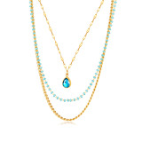 Stainless steel multi-layer sapphire necklace