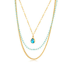 Stainless steel multi-layer sapphire necklace