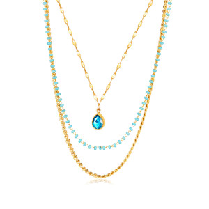 Stainless steel multi-layer sapphire necklace
