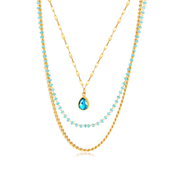 Stainless steel multi-layer sapphire necklace