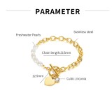 Stainless Steel Love Pearl Zircon Bracelet