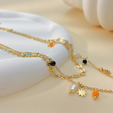 Stainless steel double layer pearl necklace