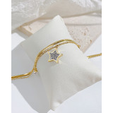Stainless Steel Zircon Pearl Double Layer Star Moon Bracelet