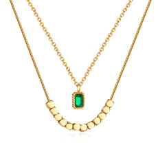 Stainless steel double layer emerald necklace