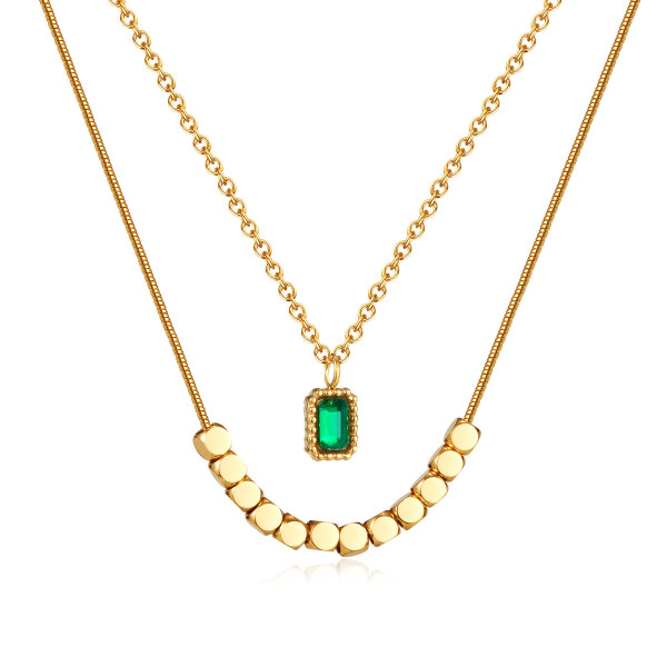 Stainless steel double layer emerald necklace