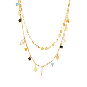 Stainless steel double layer pearl necklace