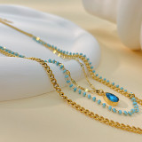Stainless steel multi-layer sapphire necklace