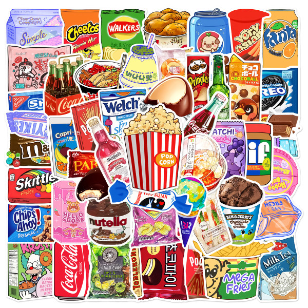 50 pieces of snack packaging graffiti stickers can be decorated with luggage, guitar, notebook, and dining box DIY waterproof stickers