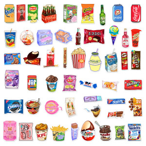 50 pieces of snack packaging graffiti stickers can be decorated with luggage, guitar, notebook, and dining box DIY waterproof stickers