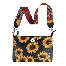 Sunflower Emerald Classic Pattern PU Triple Use Crossbody Bag fit 20MM Snaps button jewelry wholesale