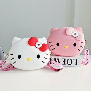 Children's Bag KT Cat Kitty Cat Change Children's Cute Cartoon Student Shoulder Bag Gift Silicone Bag fit 20MM Snaps button jewelry wholesale