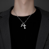 Stainless steel double cross necklace